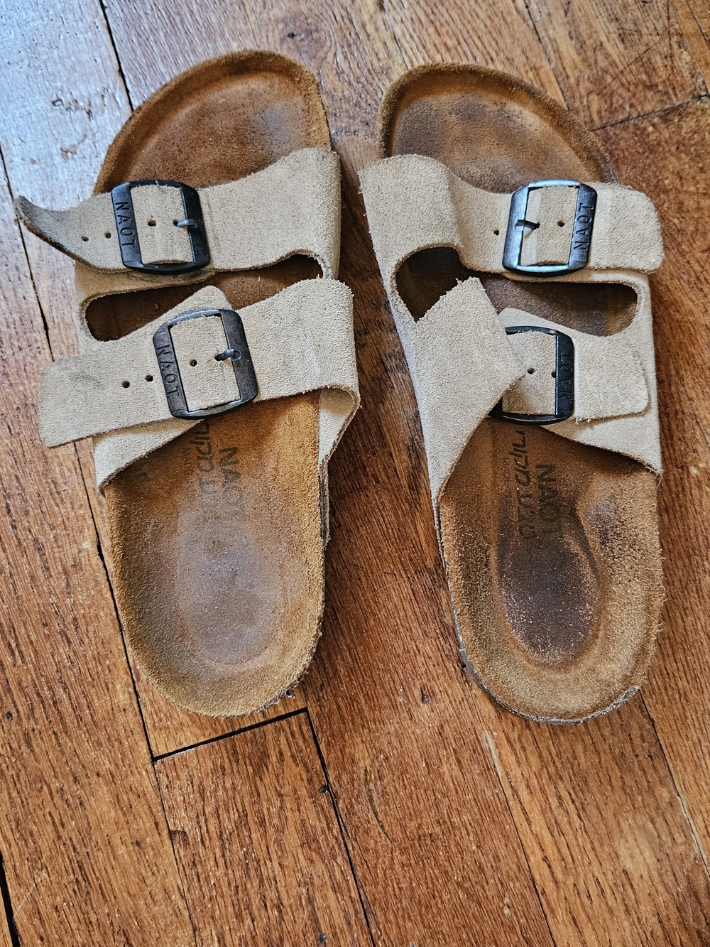 Naot Women's Two-Strap Suede Sandals in Beige, Size 8.5/EU 39